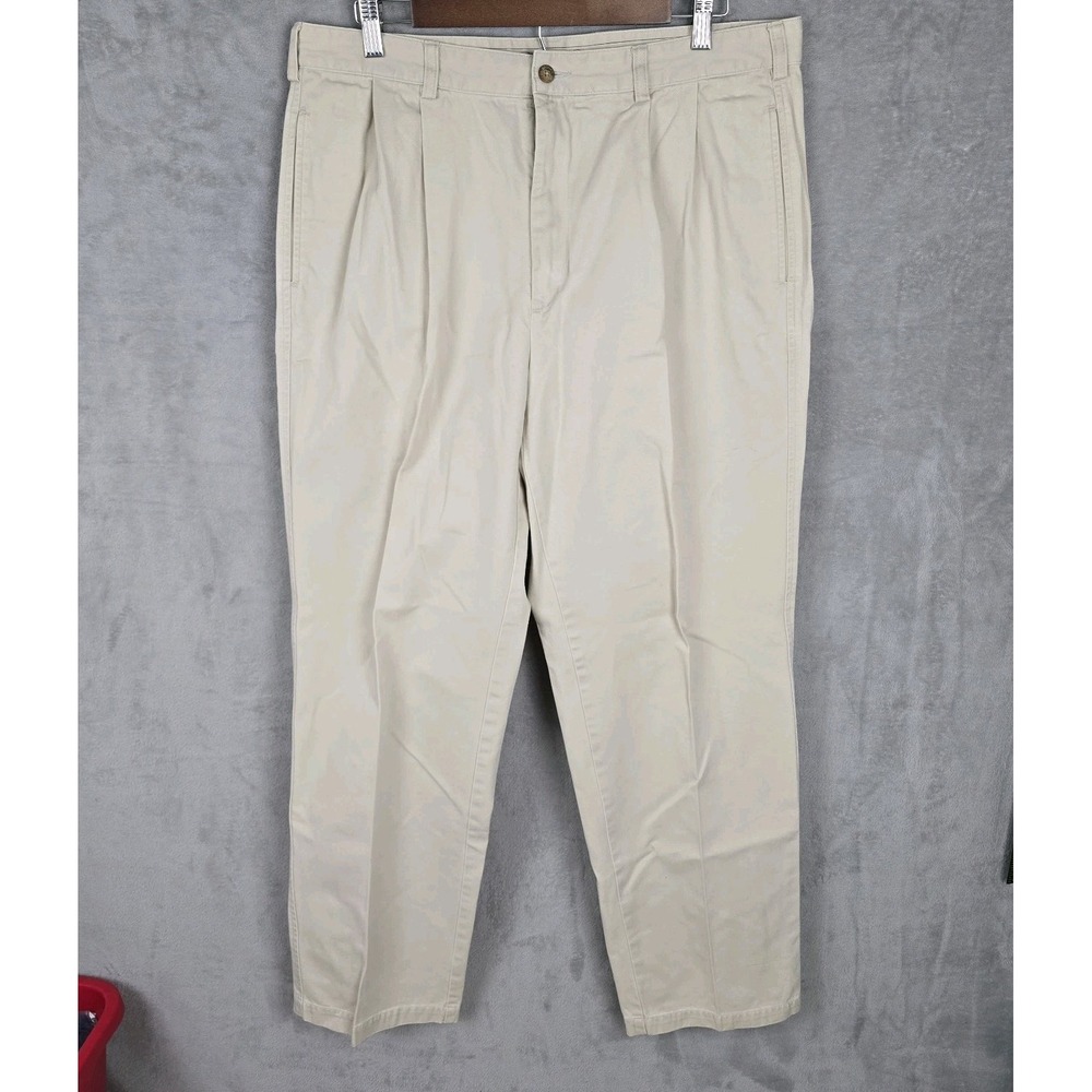 Brooks Brothers Mens 35x32 Khaki Pleated‎ Chino Pants Cotton Twill Tan Trousers